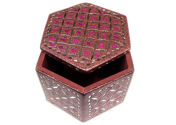 Decorative Lacquer Jewellery Box In Hexagon Shape 5x5
