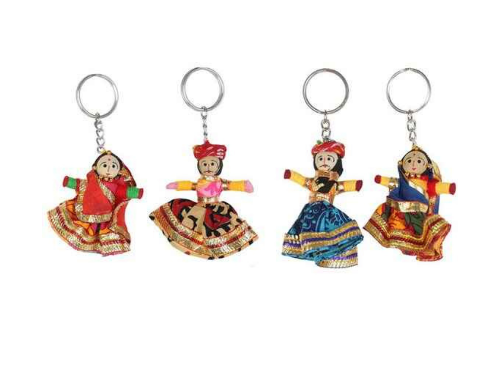 Rajasthani Handmade Wooden Puppet Pair Key Chain