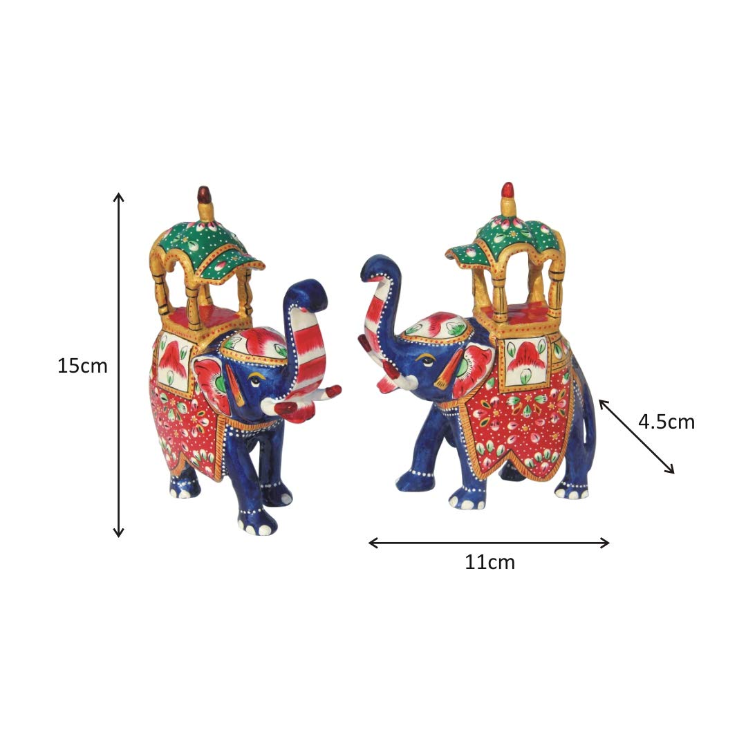 Hand Painted Metal Enamelled Pair of Ambavari (Rajasthani) Elephant
