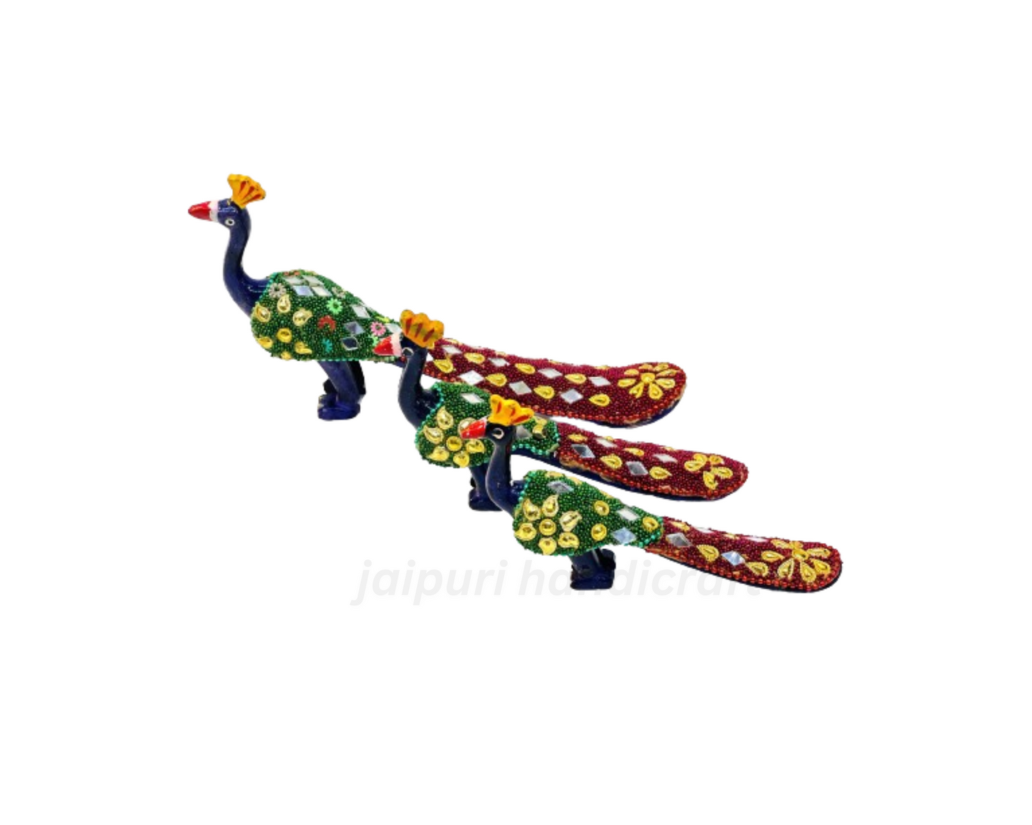 Handcrafted 3pc Peacock Family Set Showpiece For Decorate