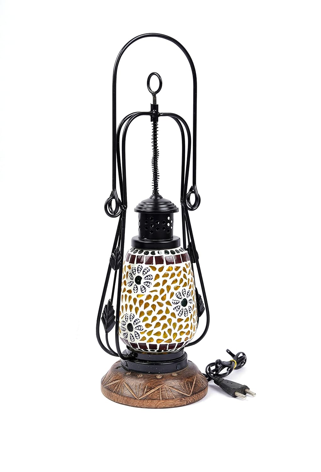 Wooden Electric Lamp/Lantern/Night Lamp for Diwali/Christmas/Decoration Purpose/Festive Ocassions Home/Office/Café (Wood & Glass, Set of 1) (6x18 Inch)