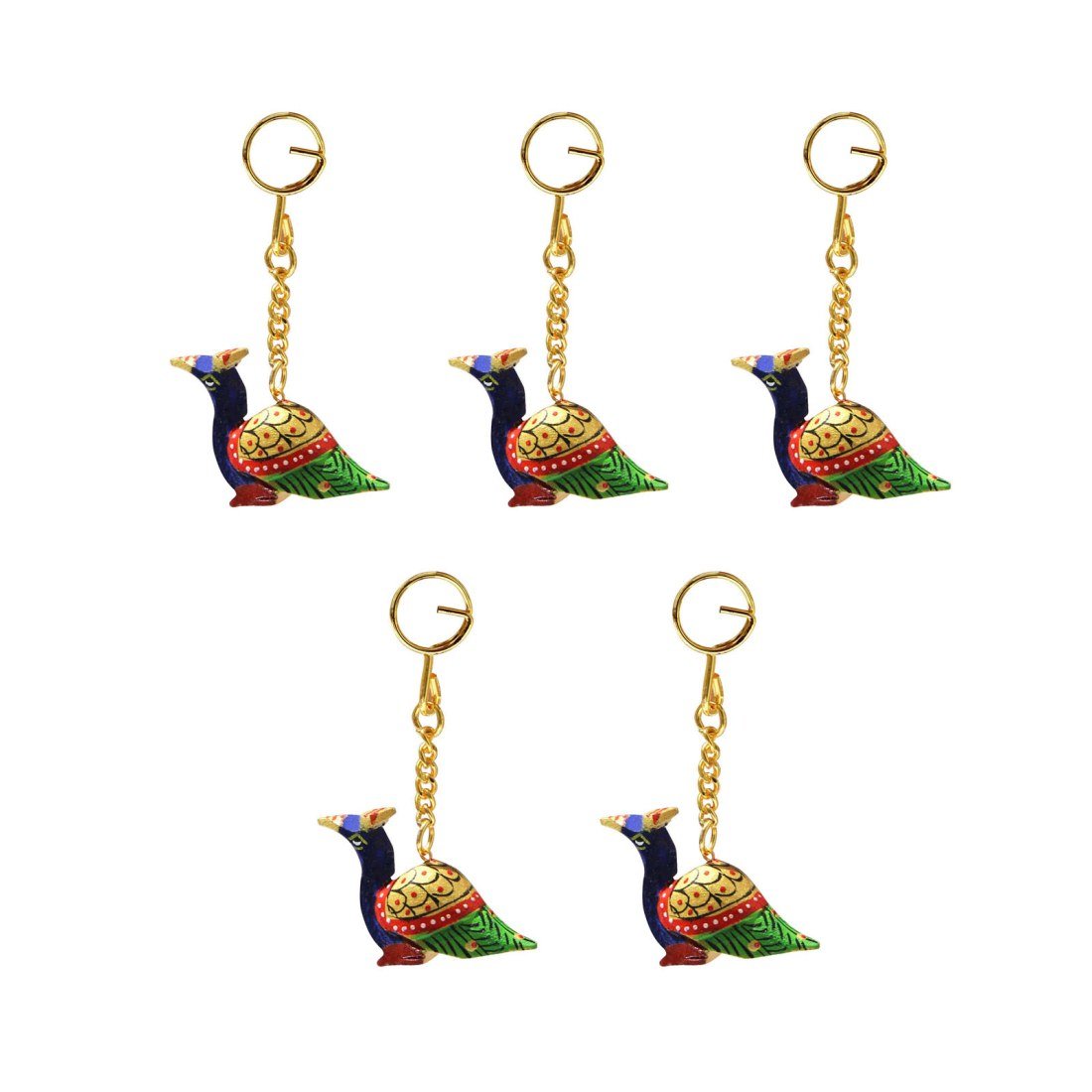 Beautifully Designed Wooden Elephant & Peacock Key Chain set