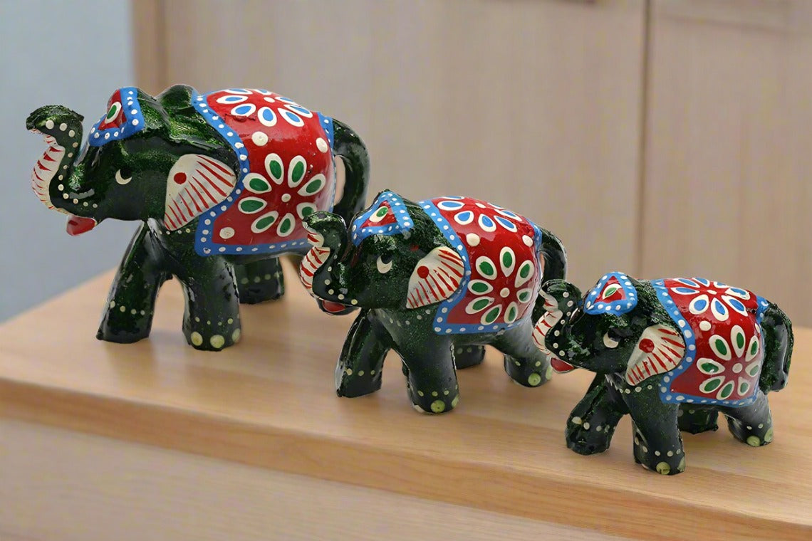 Handcrafted 3pc Elephant Family Set Showpiece For Home Decor And Gift