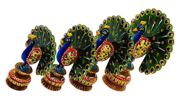 Handmade Beautiful Wooden Dancing Peacock Set