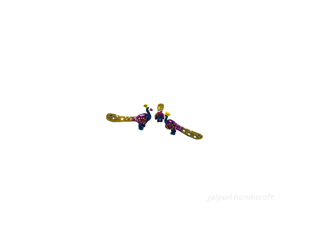 Handcrafted 3pc Peacock Family Set