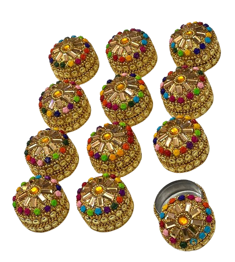 Aluminium Lacquer Sindoor , Pill And Earring Box (Set of 12), Round