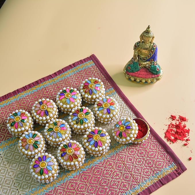 Aluminium Lacquer Sindoor , Pill And Earring Box (Set of 12), Round