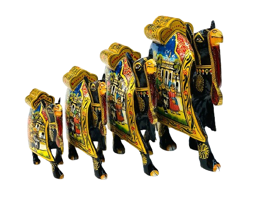 Indian Handmade Beautiful Wooden 4pc Camel Set For Decor