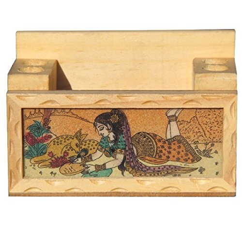 Handcrafted Wooden Gemstone Painting 4 Pen And Mobile Holder