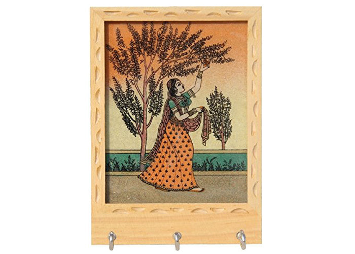 Wooden Hand Crafted Gemstone Painting Key Holder