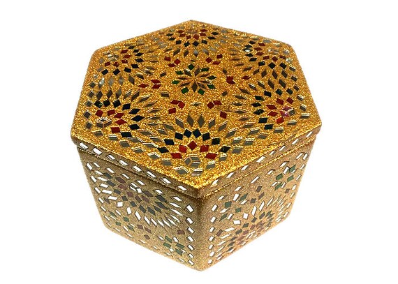 Decorative Lacquer Jewellery Box In Hexagon Shape 5x5