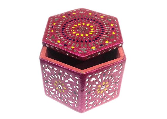 Decorative Lacquer Jewellery Box In Hexagon Shape 5x5