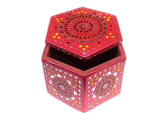 Decorative Lacquer Jewellery Box In Hexagon Shape 5x5