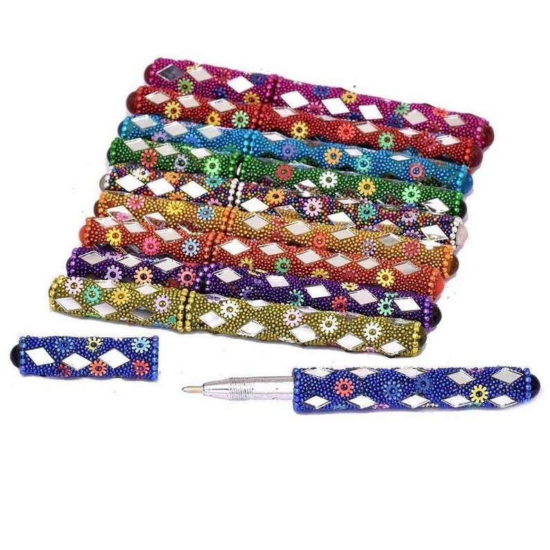 Handmade Lacquer Mirror And Beats Work Pens In Pack Of 10