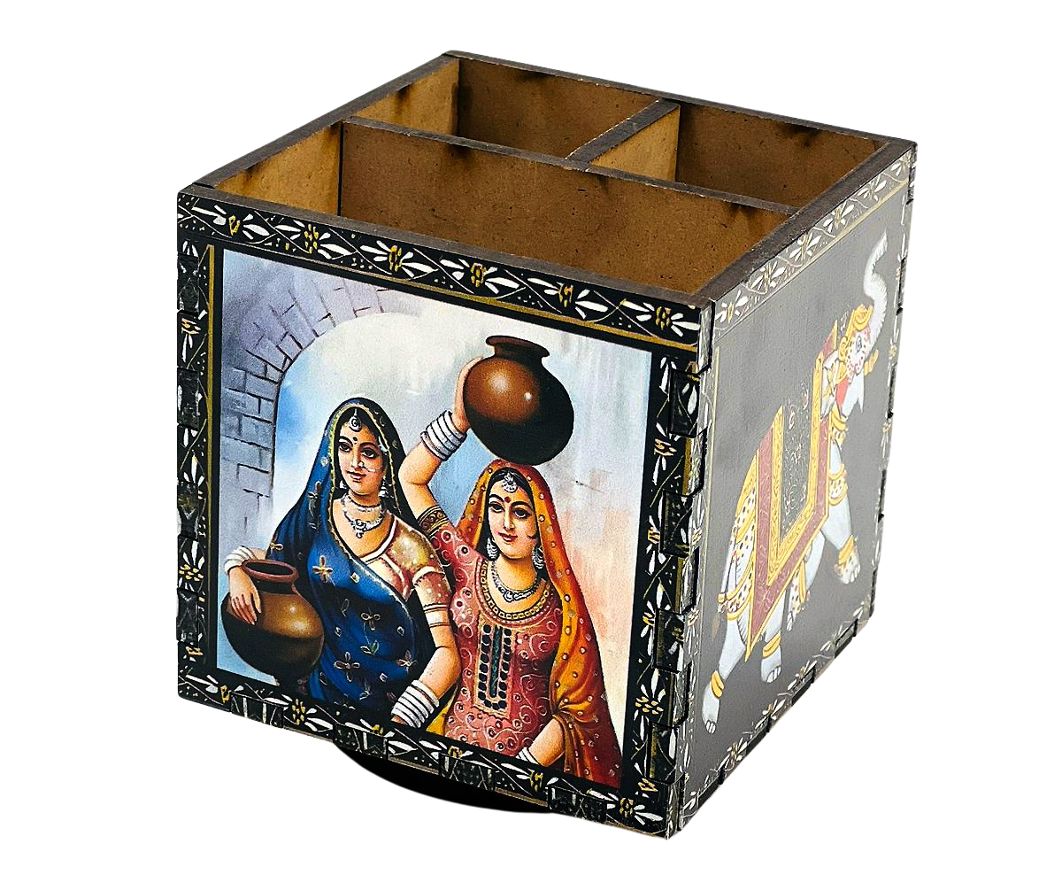 Wooden Hand-Painted Pen/Pencil And Mobile Holder For Home Decor