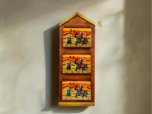 Wooden Hand Painted Letter /Magazine /Newspaper Holder and 4 Key Holder for Wall Home Decor & Gift (21X9 inches, Brown)