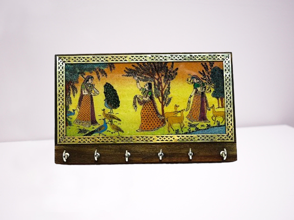 Handmade Rosewood Gemstone Painting 6 Key Hanger