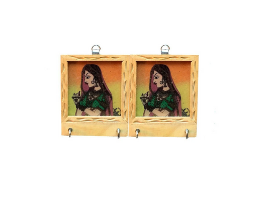 Wooden Hand Crafted Gemstone Painting Key Holder