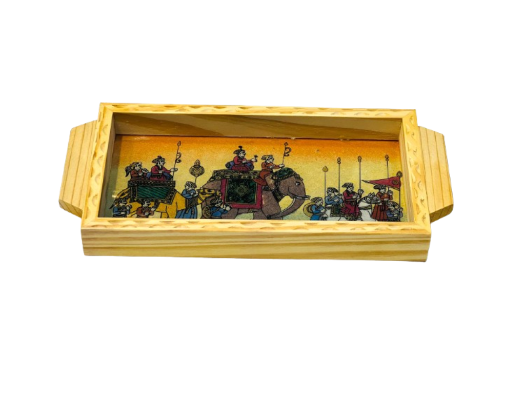 Handmade Ethnic Gemstone Painted Pretty Wooden Serving Tray (4x8)