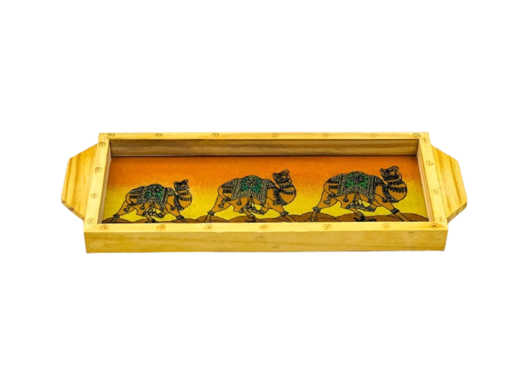 Handmade Ethnic Gemstone Painted Pretty Wooden Serving Tray (10x4)