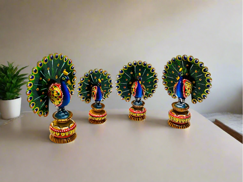 Handmade Beautiful Wooden Dancing Peacock Set