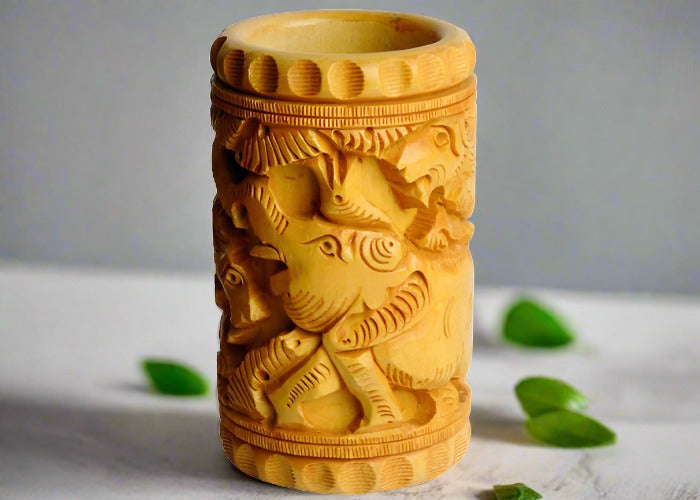 Wooden Hand Carved Pen and Pencil Holder For Decor
