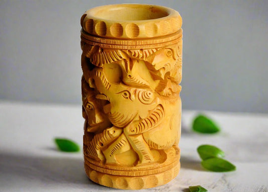 Wooden Hand Carved Pen and Pencil Holder For Decor