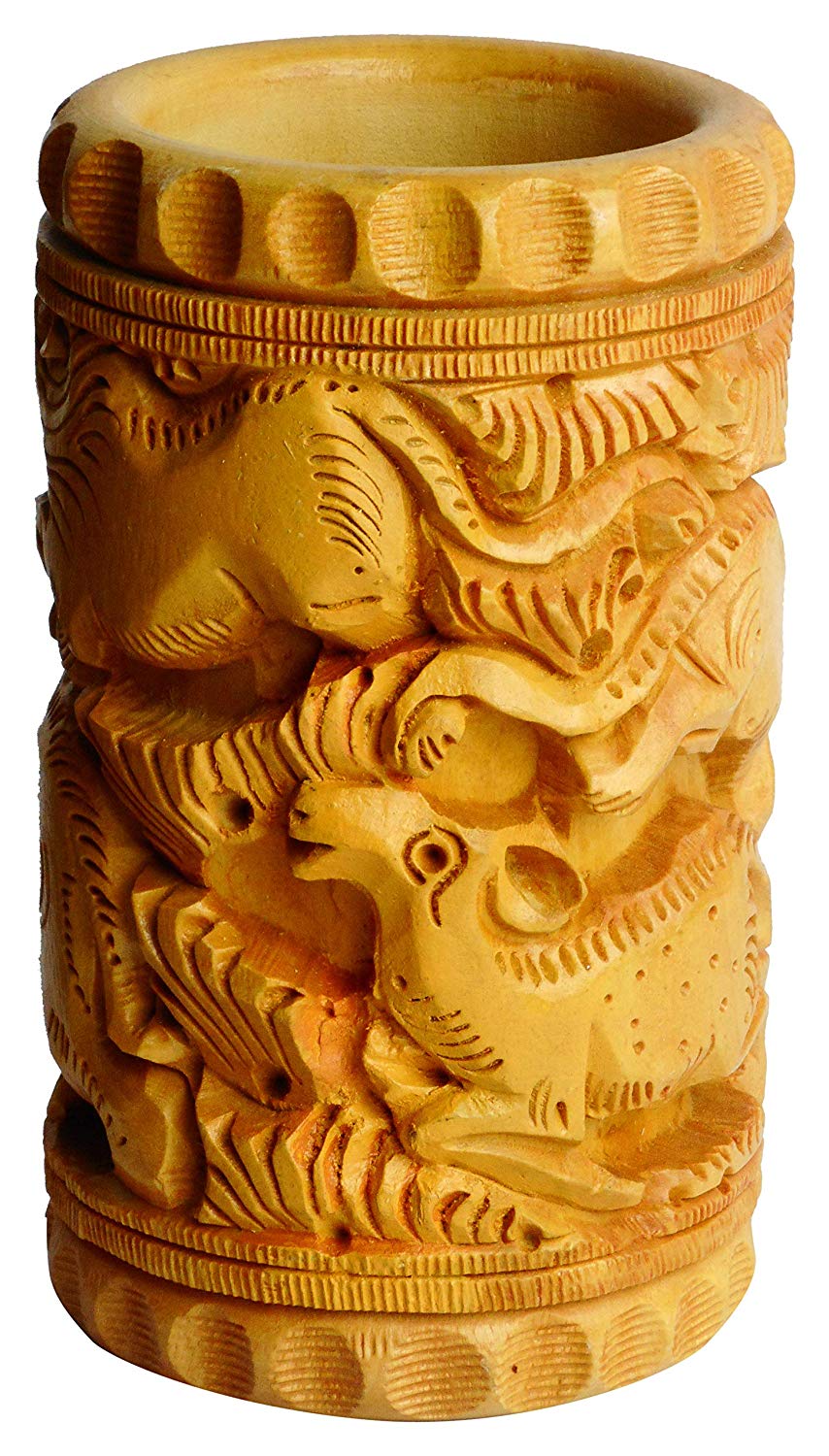 Wooden Hand Carved Pen and Pencil Holder For Decor