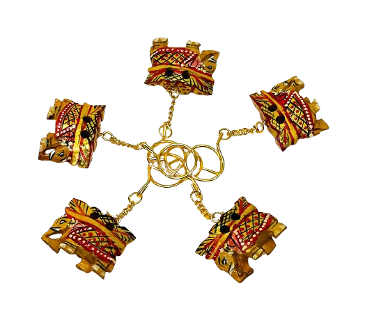 Indian Handmade Wooden Elephant Key Chain Set Of 5 Pc