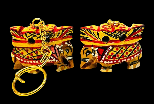 Indian Handmade Wooden Elephant Key Chain Set Of 5 Pc