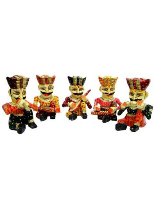 Decorative Handmade Rajasthani Wood Musician set of 5 In Multi Colour