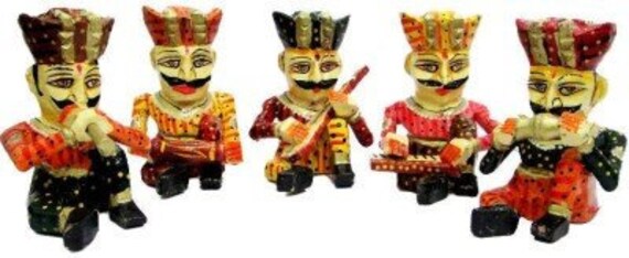 Decorative Handmade Rajasthani Wood Musician set of 5 In Multi Colour