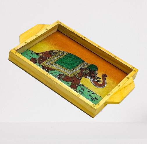 Handmade Ethnic Gemstone Painted Pretty Wooden Serving Tray (6x8)