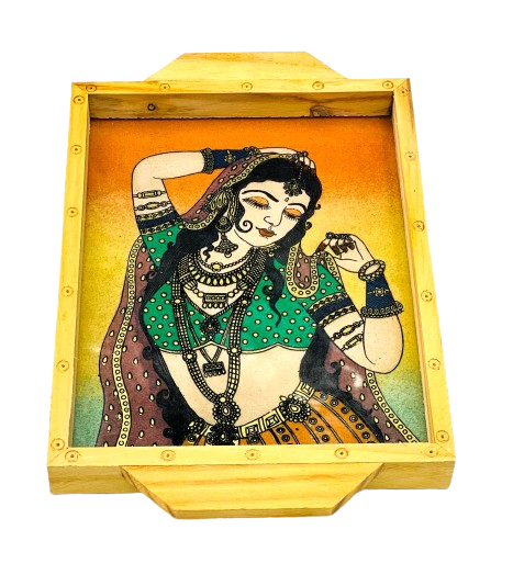 Handmade Ethnic Gemstone Painted Pretty Wooden Serving Tray (6x8)