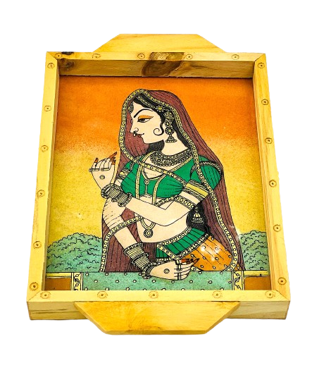 Handmade Ethnic Gemstone Painted Pretty Wooden Serving Tray (6x8)