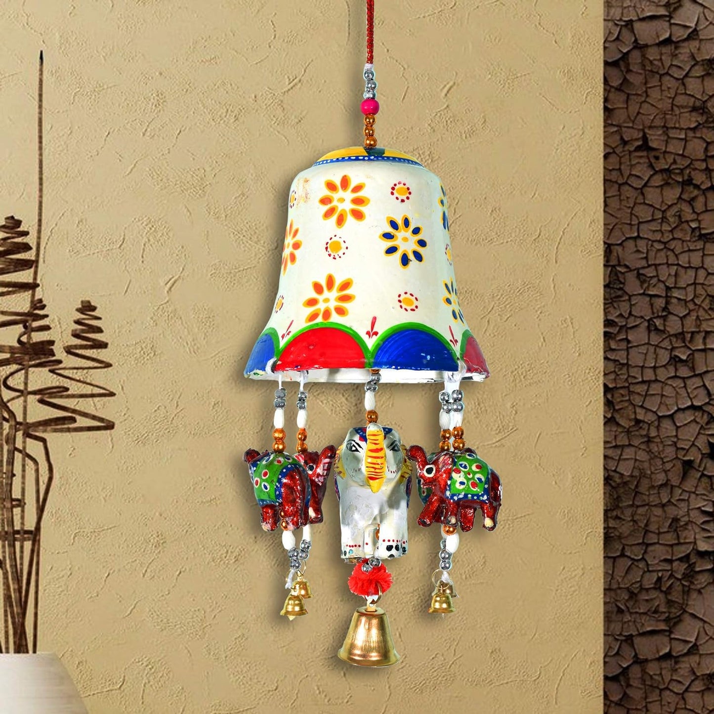 Handmade Beautiful Bell Design And Elephant Figurine Hanging