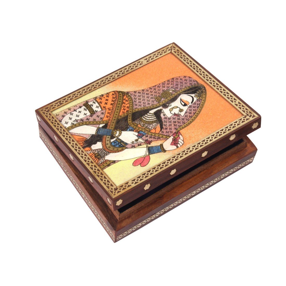 Rosewood Handmade Real Gemstone Painting Jewellery Box/Trinket Box