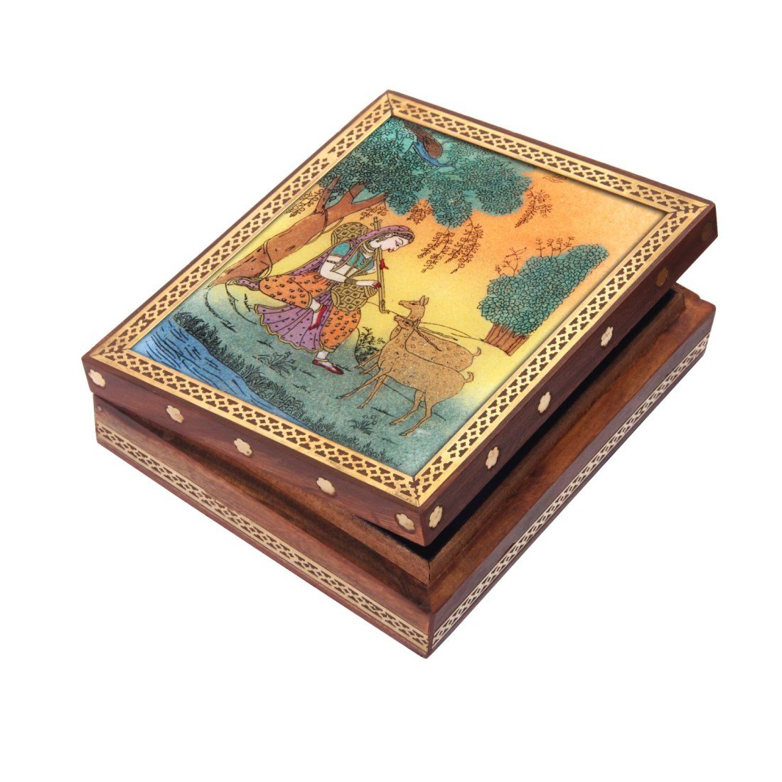 Rosewood Handmade Real Gemstone Painting Jewellery Box/Trinket Box