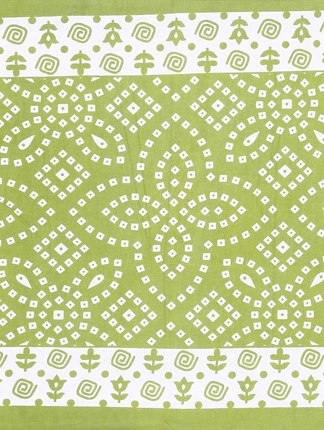Rajasthani Jaipuri Traditional Luxury Sanganeri Print 144 TC Cotton Double Size Bedsheet with 2 Pillow Covers - Green
