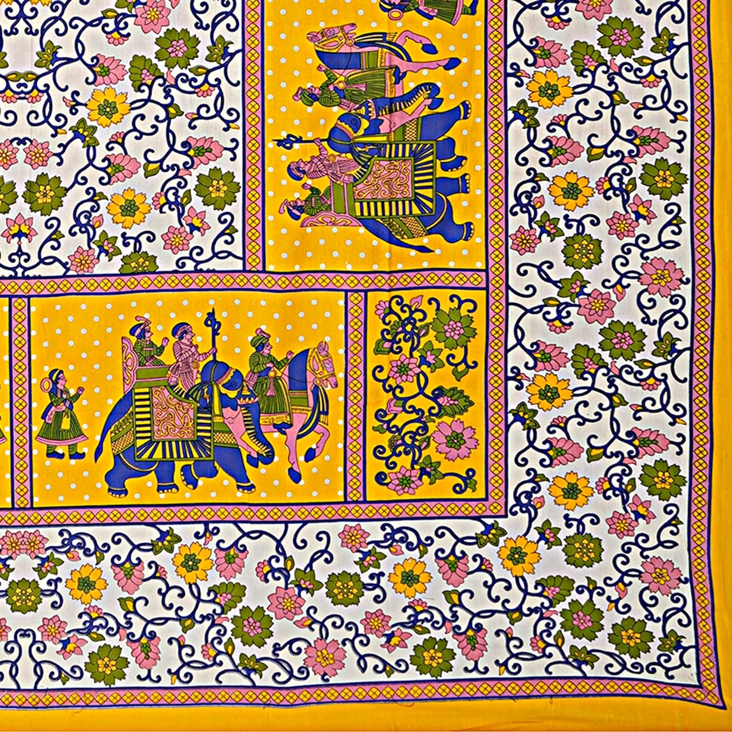 Jaipuri Printed 100% Cotton Traditional Bedsheet for Double Bed King Size with 2 Pillow Covers for Home