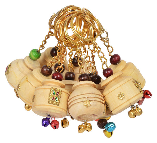 Indian Handmade Wooden Hand Carved key Chain In Set Of 10