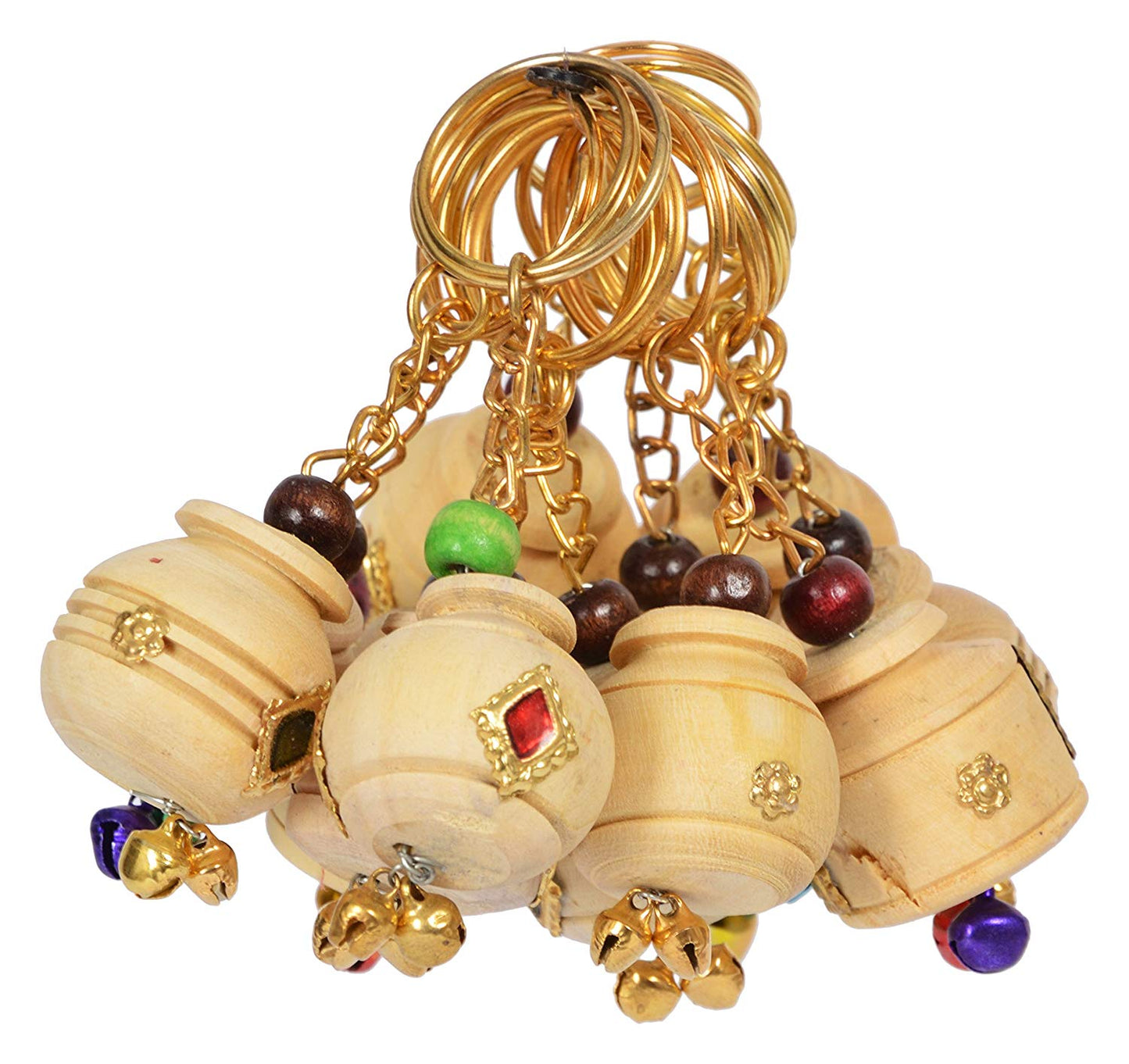 Indian Handmade Wooden Hand Carved key Chain In Set Of 10