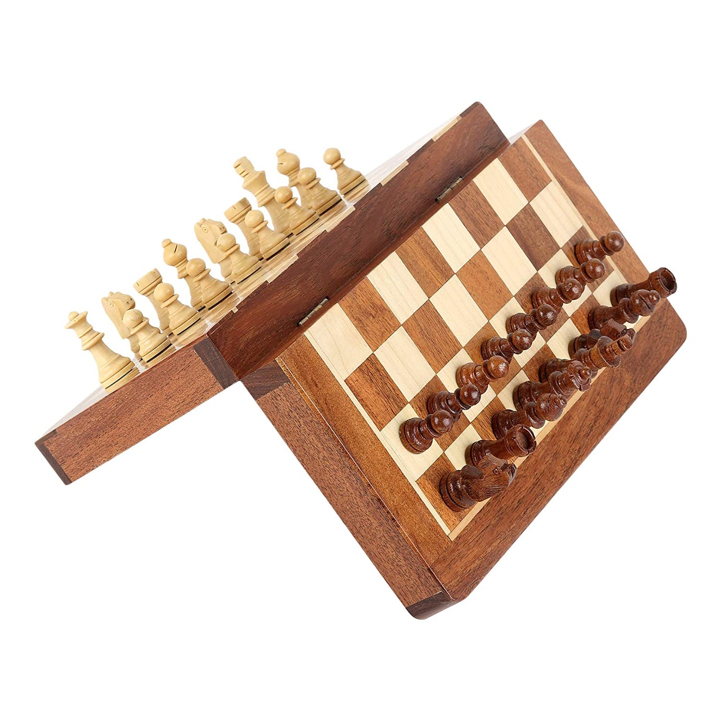 Wooden Chess Set With Magnetic Board And Hand Carved Chess Pieces