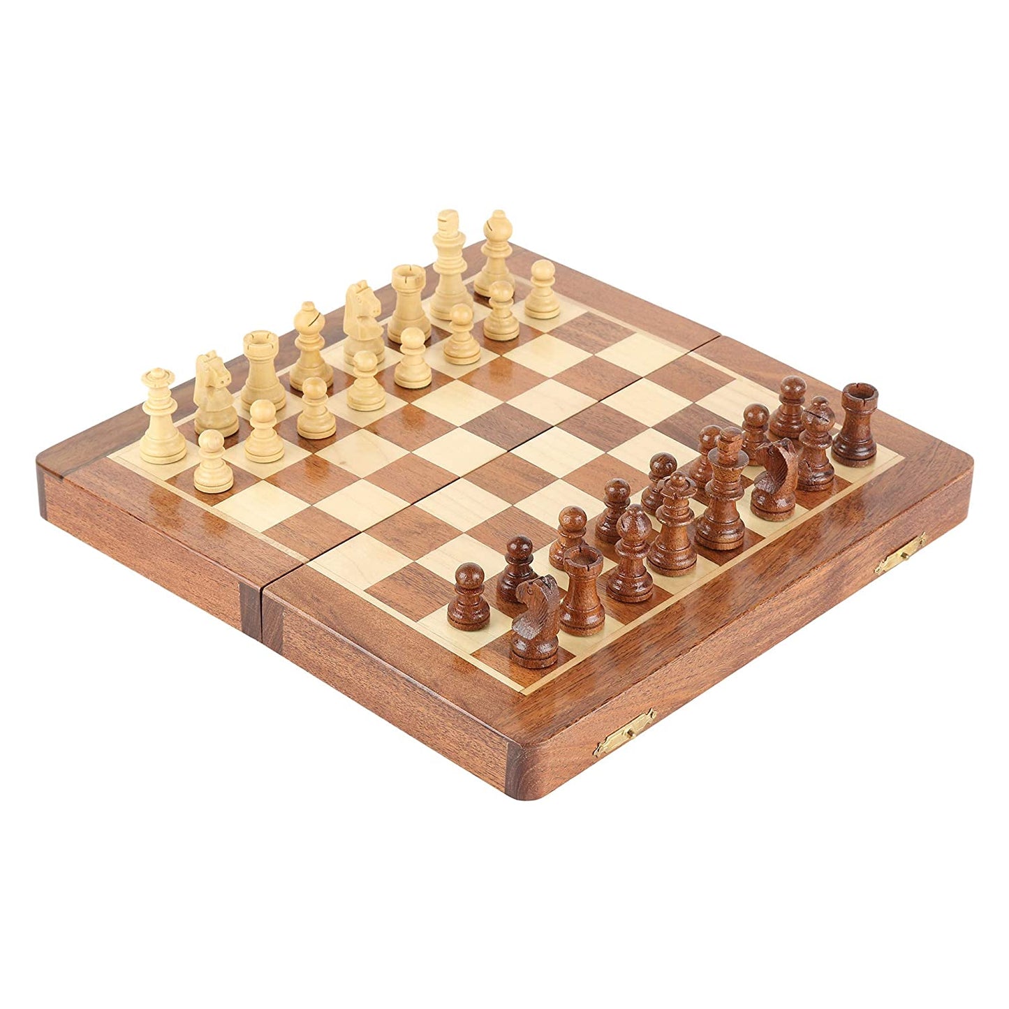 Wooden Chess Set With Magnetic Board And Hand Carved Chess Pieces