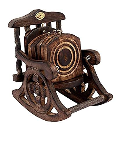 Wooden Coaster Set of 6, Antique Miniature Rocking Chair Design Tea Coaster Set