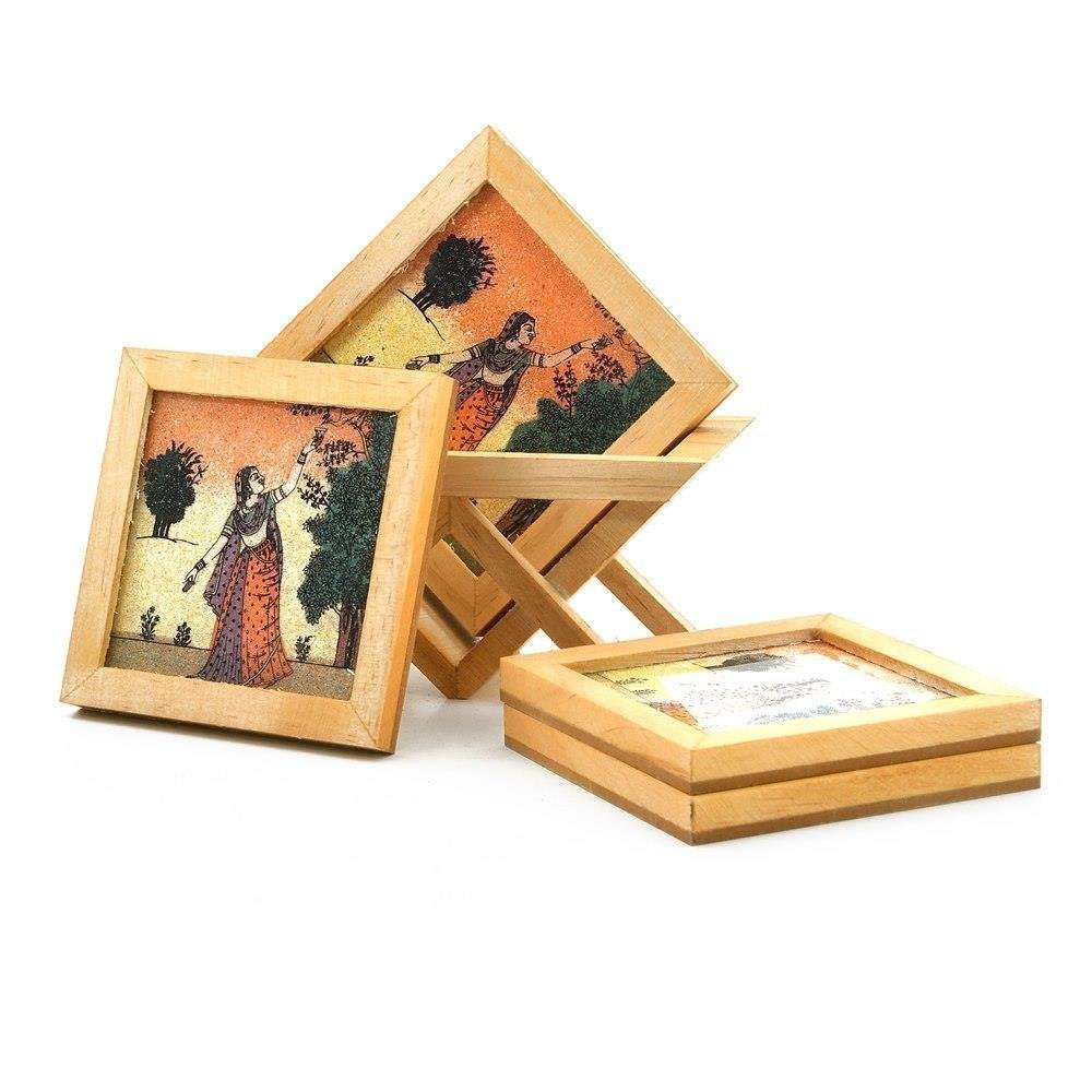 Handmade Wooden Gems Stone Painting Coaster Set