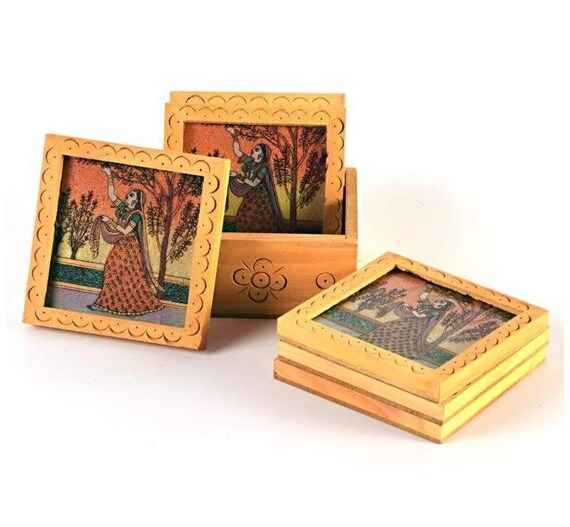 Handmade Unique Gemstone Painting 6 Pc Tea Coaster