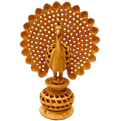 Wooden Dancing Peacock Showpiece Statues
