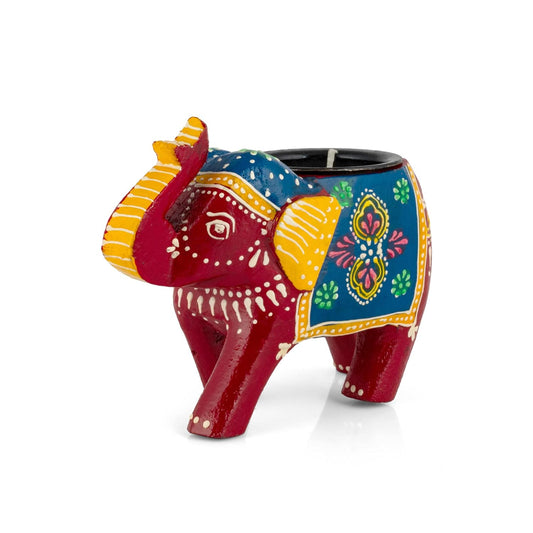 Jaipuri Handcrafted Colorful Wooden Elephant Tea Light Holder For Home Decor And Gift (4 Inch)