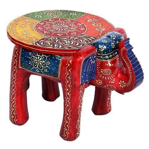Wooden Decorative Rajasthani Hand Painted Elephant Stool For Home Decor And Gift